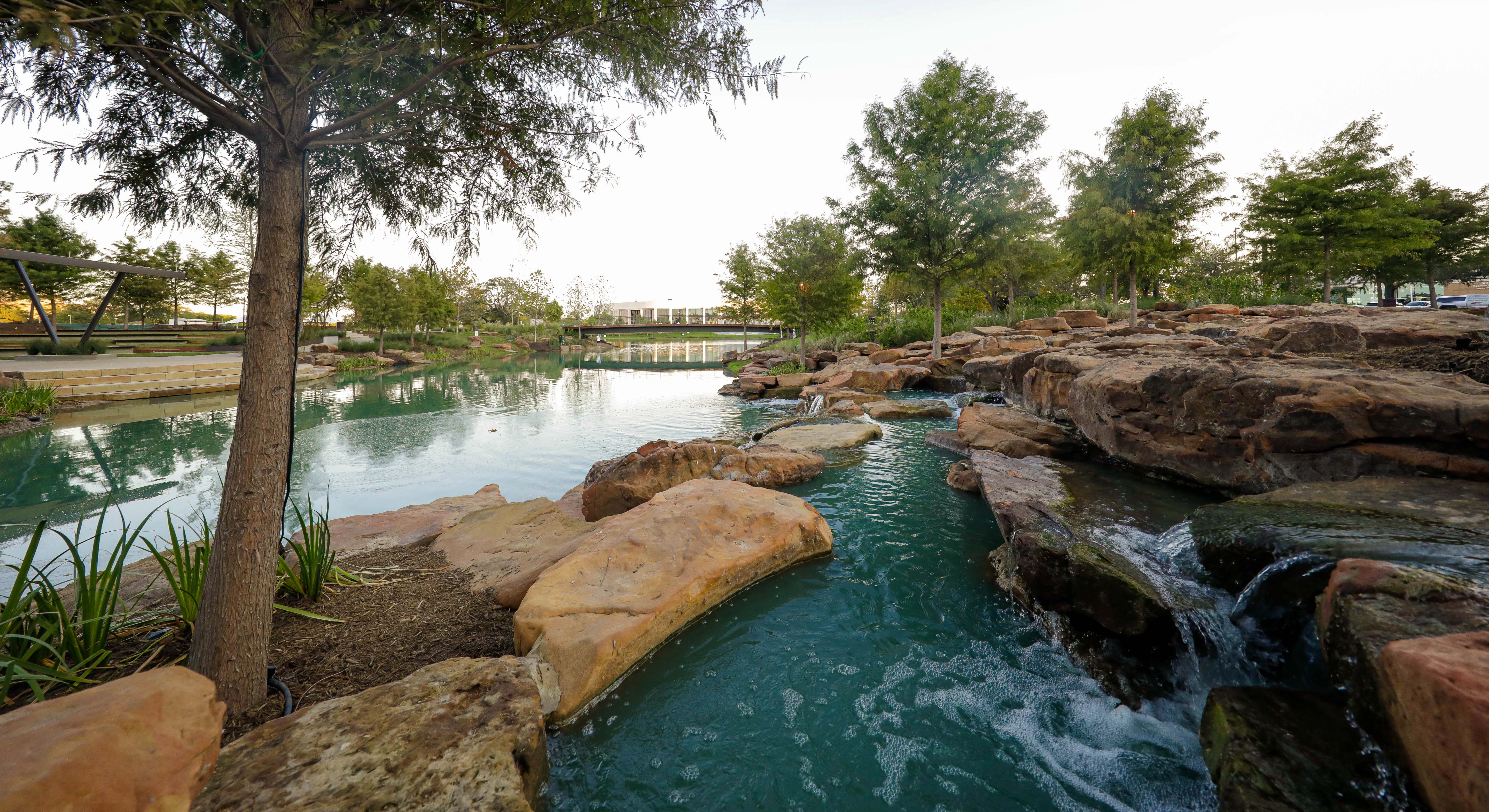 rocks and stream at aggie park